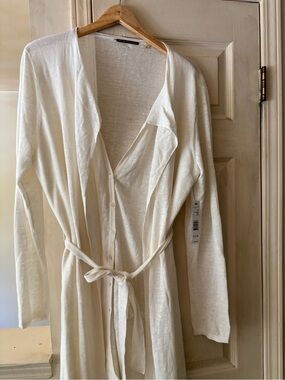 Lightweight Cream Button-Front cardigan with Tie Belt -100% Linen NWT